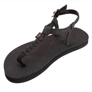 Rainbow T-Street Thong Sandal Strappy Braided Black Arch Support Shoe Leather 11